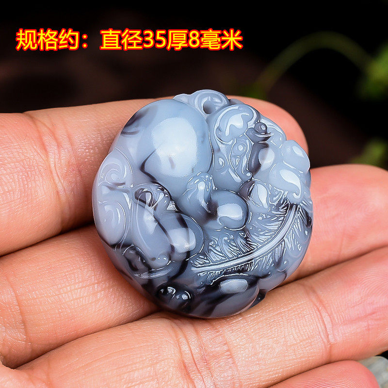 青山新疆和田玉青花料貔貅吊坠男款女项链玉石皮丘貔恘挂件昆仑玉