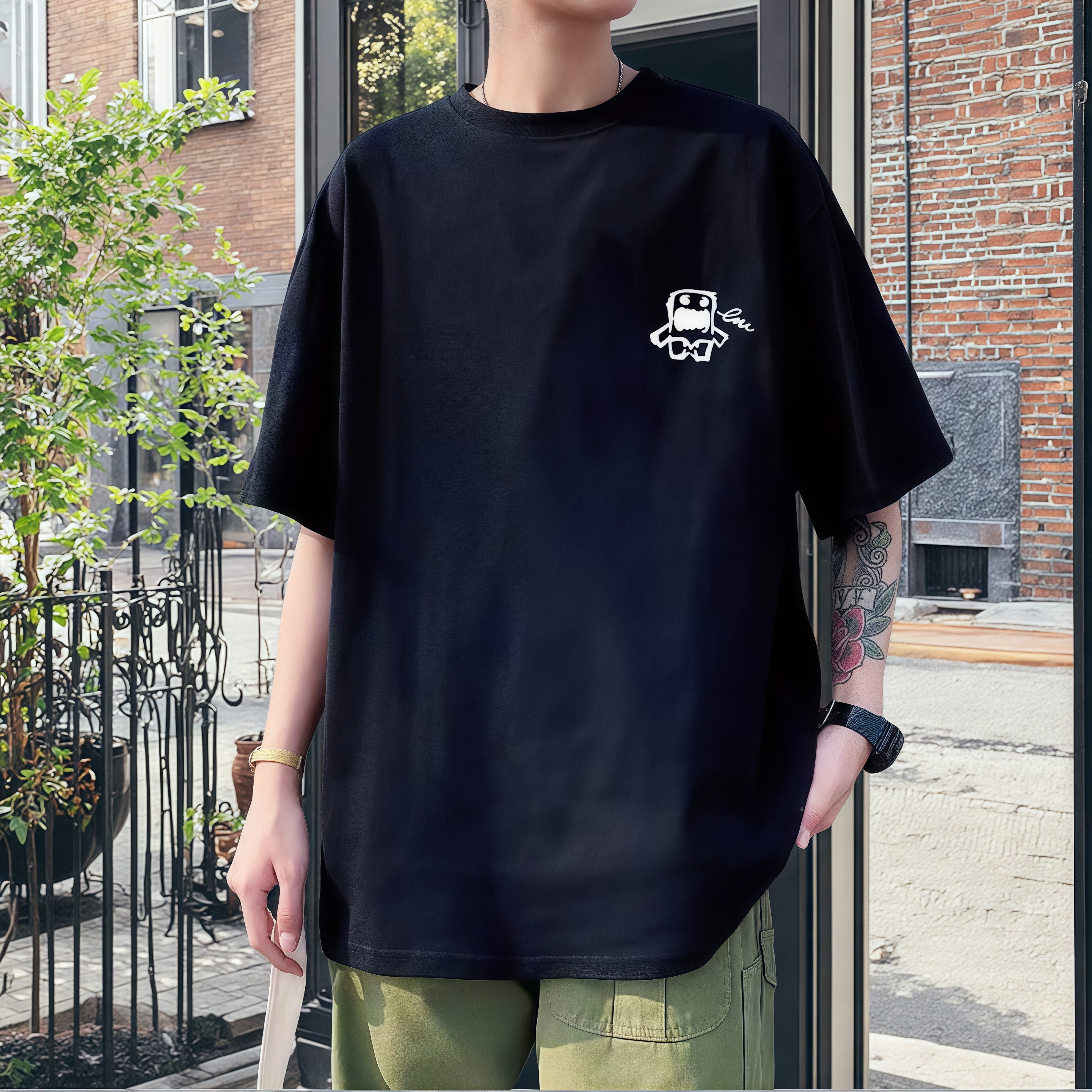 时尚重磅男式短袖t恤夏装新款韩版宽松简约休闲潮流圆领打底衫