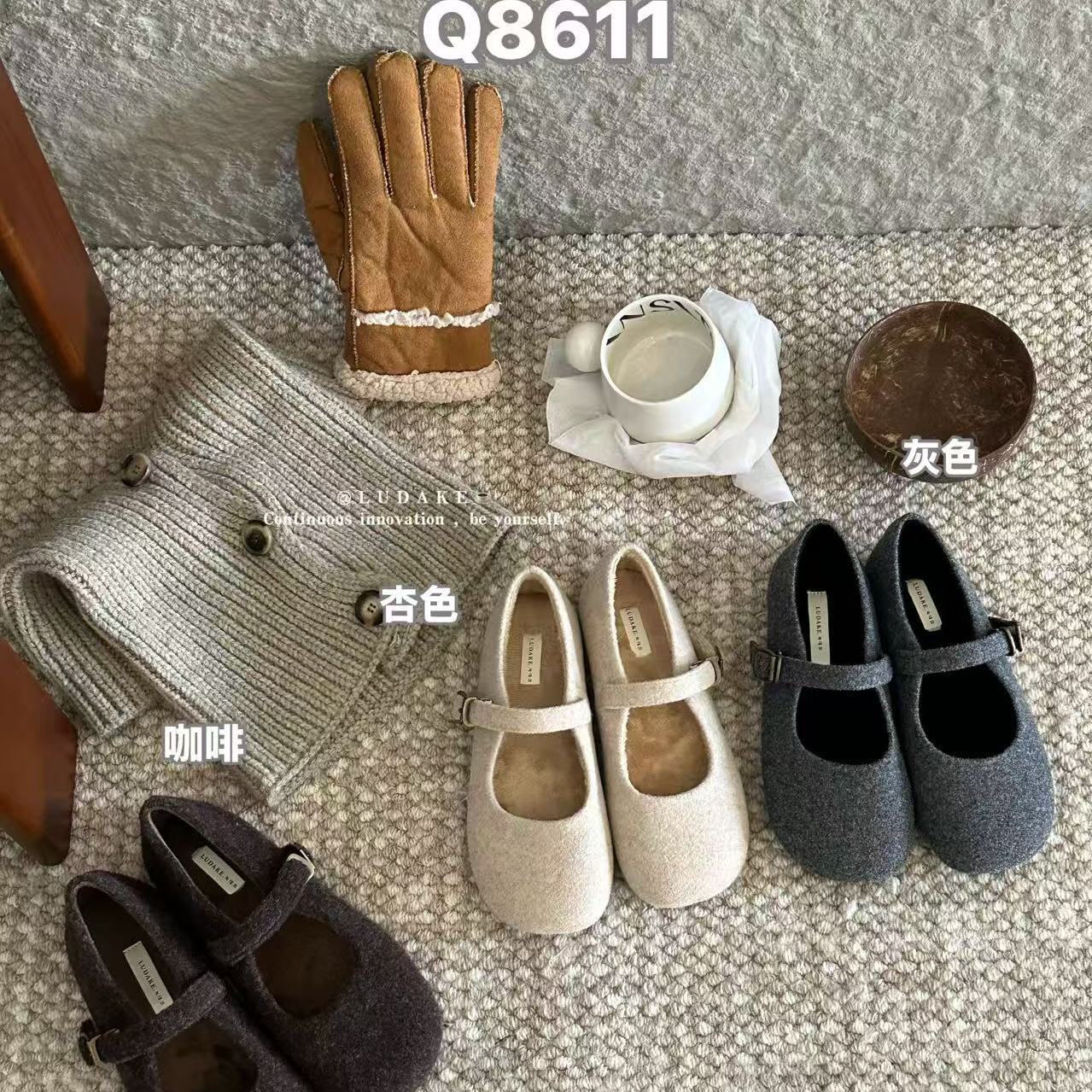 LUDAKE鹿大可玛丽珍鞋方头一字带仙女风奶奶鞋2025春新款浅口单鞋