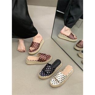 露趾一字拖外穿极简风女士坡跟凉鞋 2026新款 女厚底夏季 草编凉拖鞋