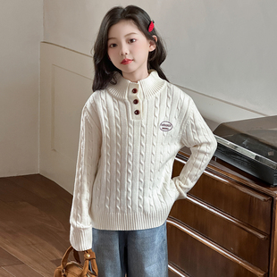 女童毛衣针织衫2025秋季儿童新款毛线上衣外搭洋气中大童秋冬外穿