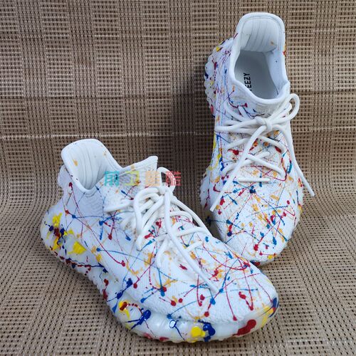 INS球鞋定制手绘yeezy白冰淇淋椰子鞋350泼墨喷漆diy涂鸦改色彩绘
