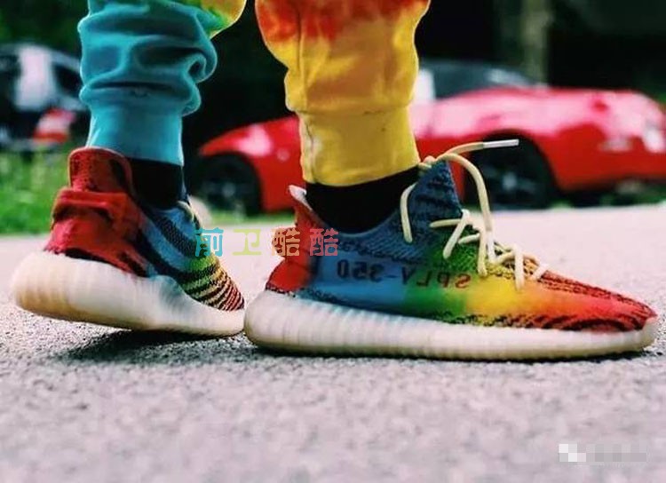 手绘定制YEEZY白斑马椰子球鞋350v2改色喷绘染色涂鸦diy彩虹渐变图片
