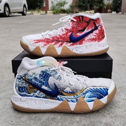 私人定制篮球鞋手绘欧文4涂鸦浮世绘樱花神奈川冲浪里DIY彩绘改造