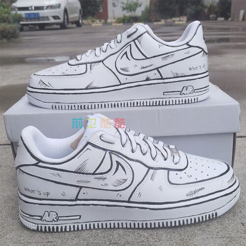 custom球鞋定制手绘改造af1空军一号二次元黑白描边diy涂鸦改色