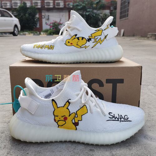 皮卡丘涂鸦改色diy来图定制350v2椰子鞋yeezy白冰淇淋球鞋手绘
