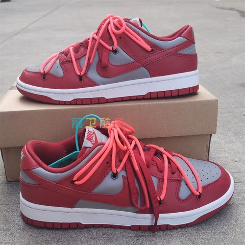 DIY客制爆改球鞋DUNK灰红打孔改造OW联名红板鞋涂鸦定制情侣鞋