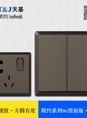 天基电气简约系列86型墙壁开关插座面板正品  五孔双控双开哑黑色