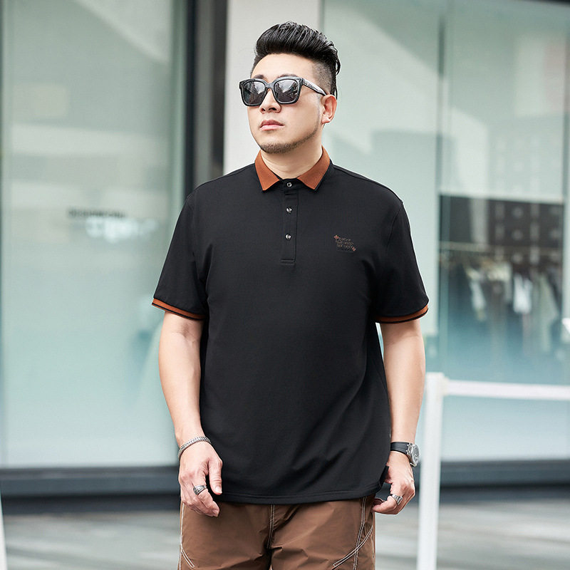 300斤7X潮胖子加肥加大码翻领T恤男POLO衫短袖宽松休闲有领半袖薄