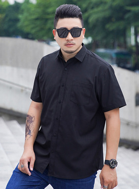 300斤胖子加肥加大码衬衫男短袖商务职业正装特大号黑色半袖衬衣
