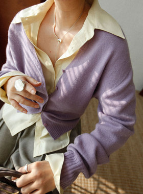 A'1st编辑店 法式柔软羊毛紫色针织开衫松弛感v领外搭毛衣上衣春