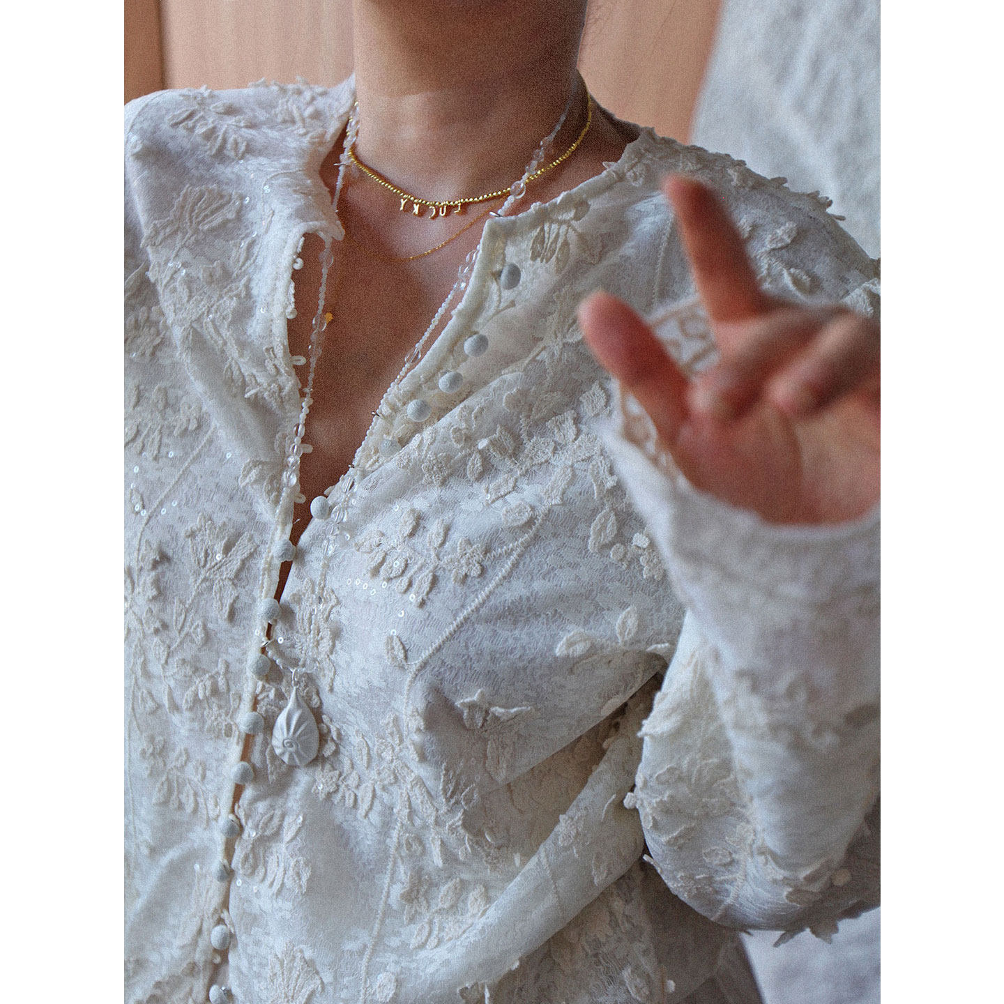 法式重工刺绣亮片蕾丝衫上衣