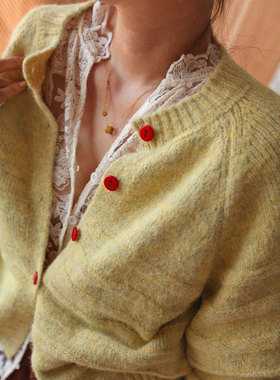 A'1st编辑店 温柔风奶黄色针织开衫女法式软糯高级感甜美混色毛衣