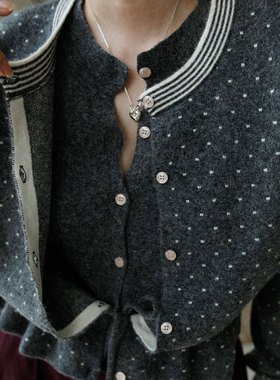 A'1st编辑店 艺术感限定波点假两件针织开衫气质灰色抽绳收腰毛衣