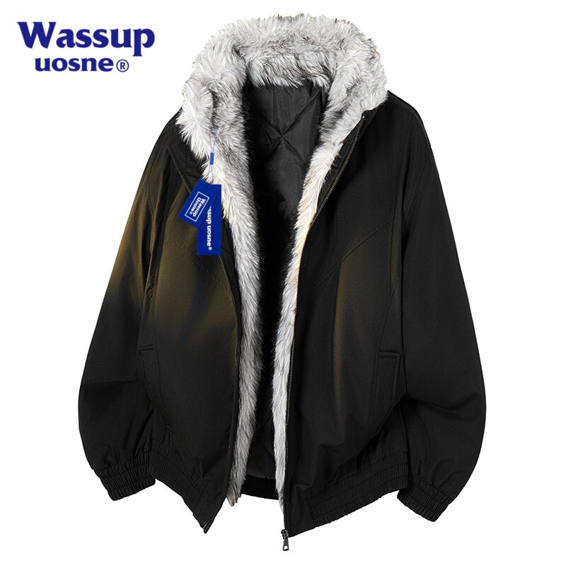 WASSUP UOSNE美式座山雕毛领羽绒棉服男加厚保暖棉衣外套冬季棉袄