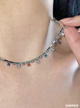 高级感小众设计彩色锆石甜酷风