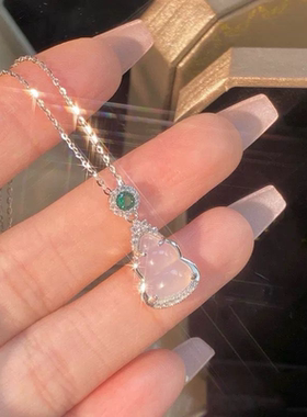 新中式冰透白玉髓福禄小葫芦项链