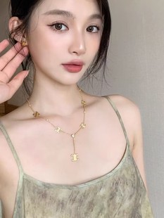 欧美小众高级感Y字镀金色钻石凯旋门流苏项链女个性时尚显瘦毛衣