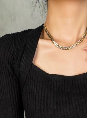 独特设计师手工编织钛钢项链女
