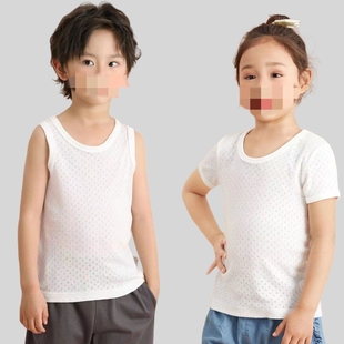 2件装新款儿童夏季纯棉短袖T恤男女童纯白色吊带网眼打底背心薄款