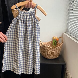 女童森系格子吊带裙2026夏季新款儿童连衣裙女宝宝裙子中小童长裙