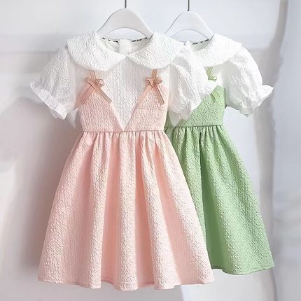 女童夏季短袖连衣裙2025新款洋气中大童时髦女孩儿童网红公主裙子
