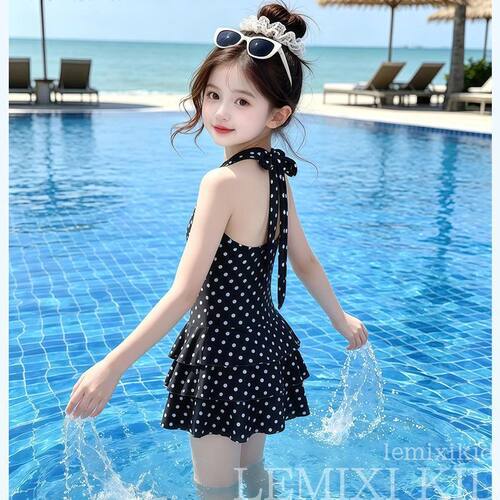 夏季女童波点蛋糕连体泳衣