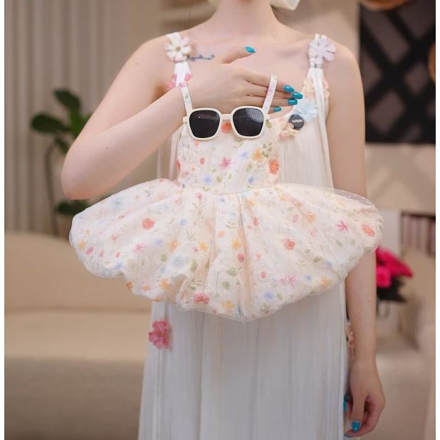 夏季女童韩系碎花网纱蓬蓬裙图片