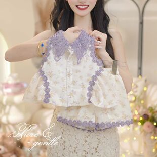 女童2026夏季新款套装洋气紫藤碎花立体蕾丝花边领开衫短裤两件套
