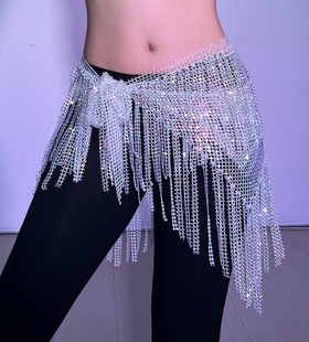 小妍家肚皮舞新款 纯手工满钻高品质演出服高亮屁帘 腰链双层云朵款