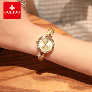 Julius聚利时韩国正品 方形水钻手表女钢带女士手表 牌女表戚薇同款