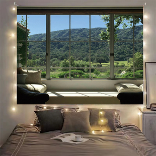 网红ins窗外唯美治愈风景背景布宿舍墙装饰挂布卧室床头墙布挂毯