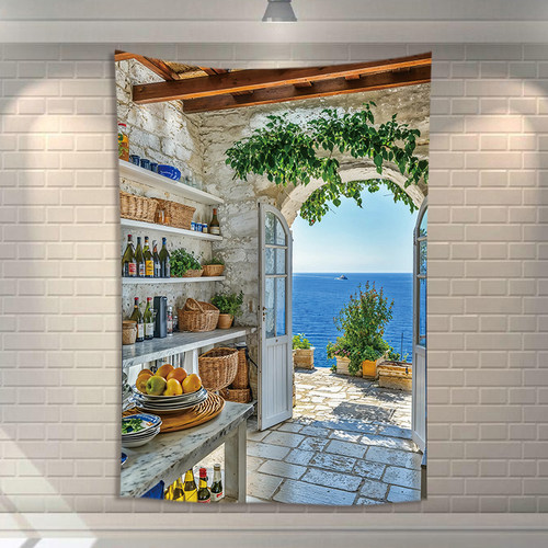地中海海景厨房卧室背景布挂布