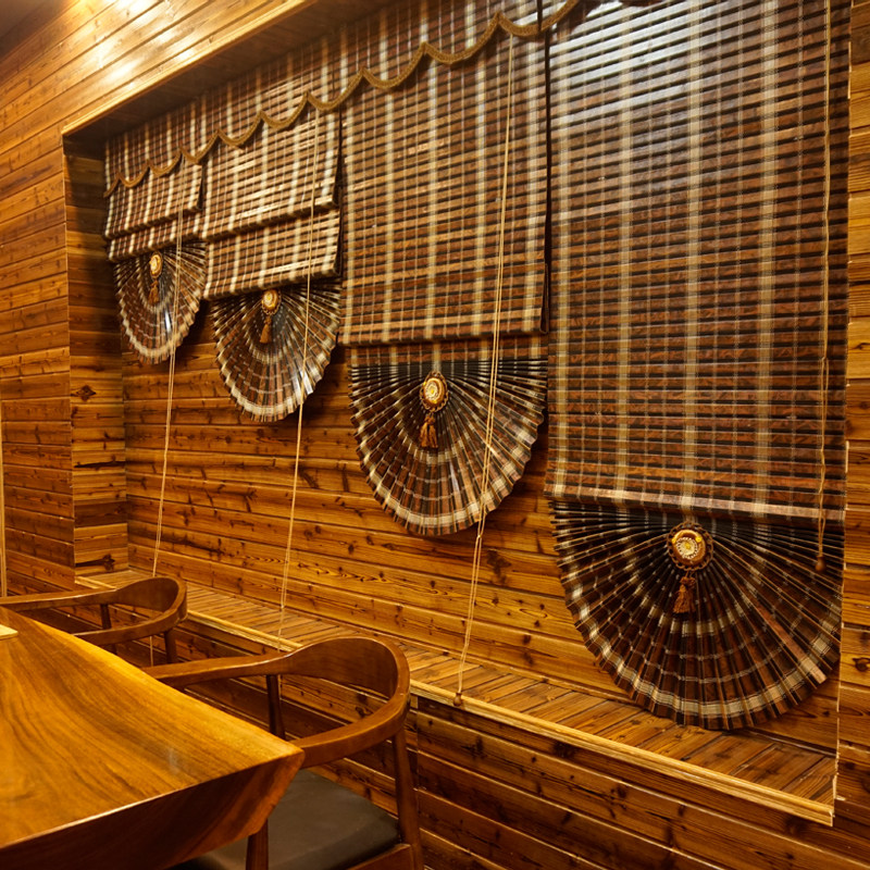 中国风定制高档罗马扇形竹帘窗竹子帘卷帘茶楼窗帘成品a款b款