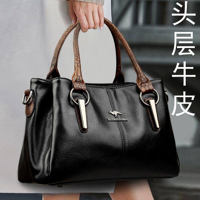 香港代购新款真皮手提包女士百搭多隔层单肩包大容量托特包牛皮包