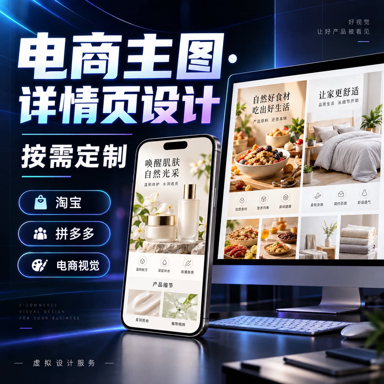 淘宝爆款主图高转化详情页设计定制服务一对一包修改精修店铺装修