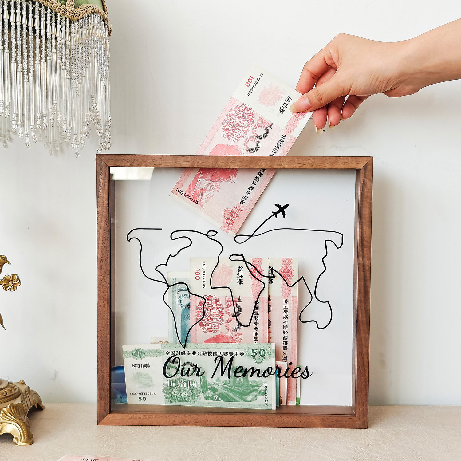 抽拉式黑胡桃榫卯相框收纳展示框照片收藏演唱会门票票根收纳