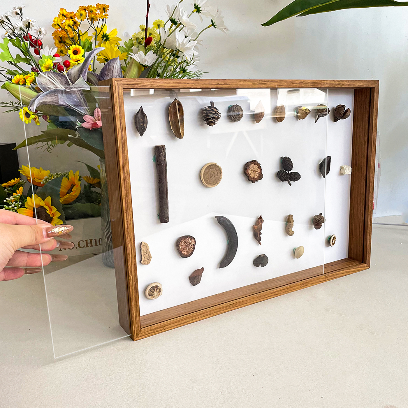 金丝柚木立体中空3cm榫卯diy相框实物标本干花贝壳实物展示实木