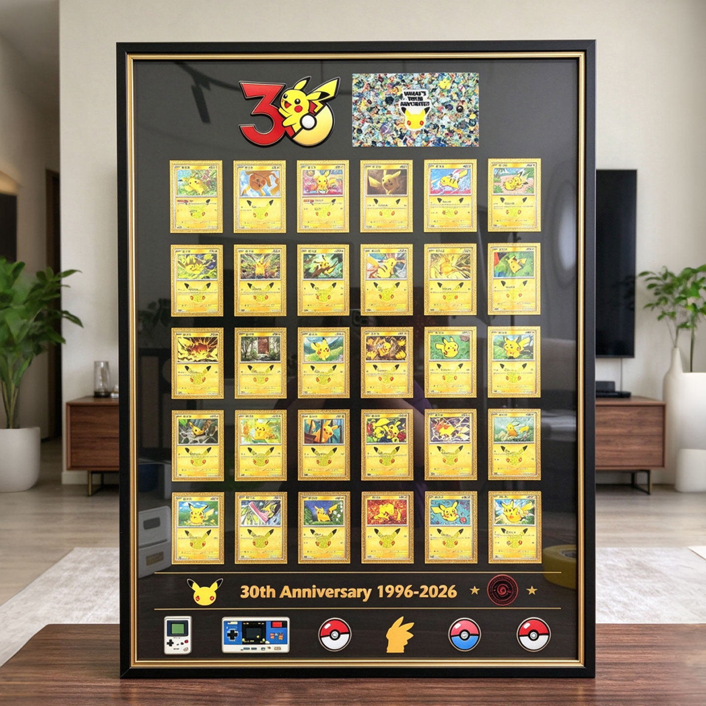 皮卡丘30周年纪念卡牌展示框宝可梦 PTCG 多卡位收藏相框桌面挂墙