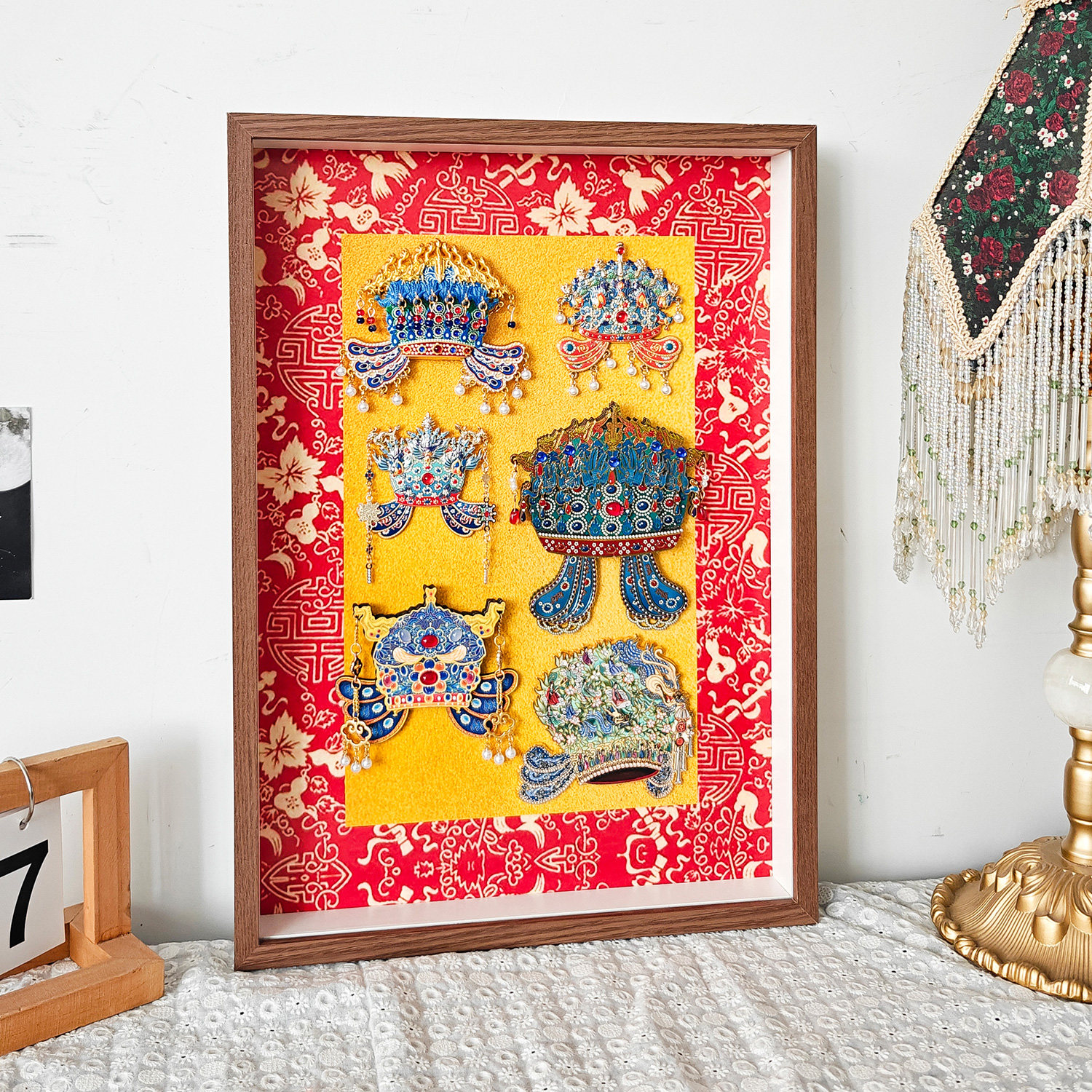 中空摆台相框3cm收藏收纳diy冰箱贴创意国潮凤冠展示文创