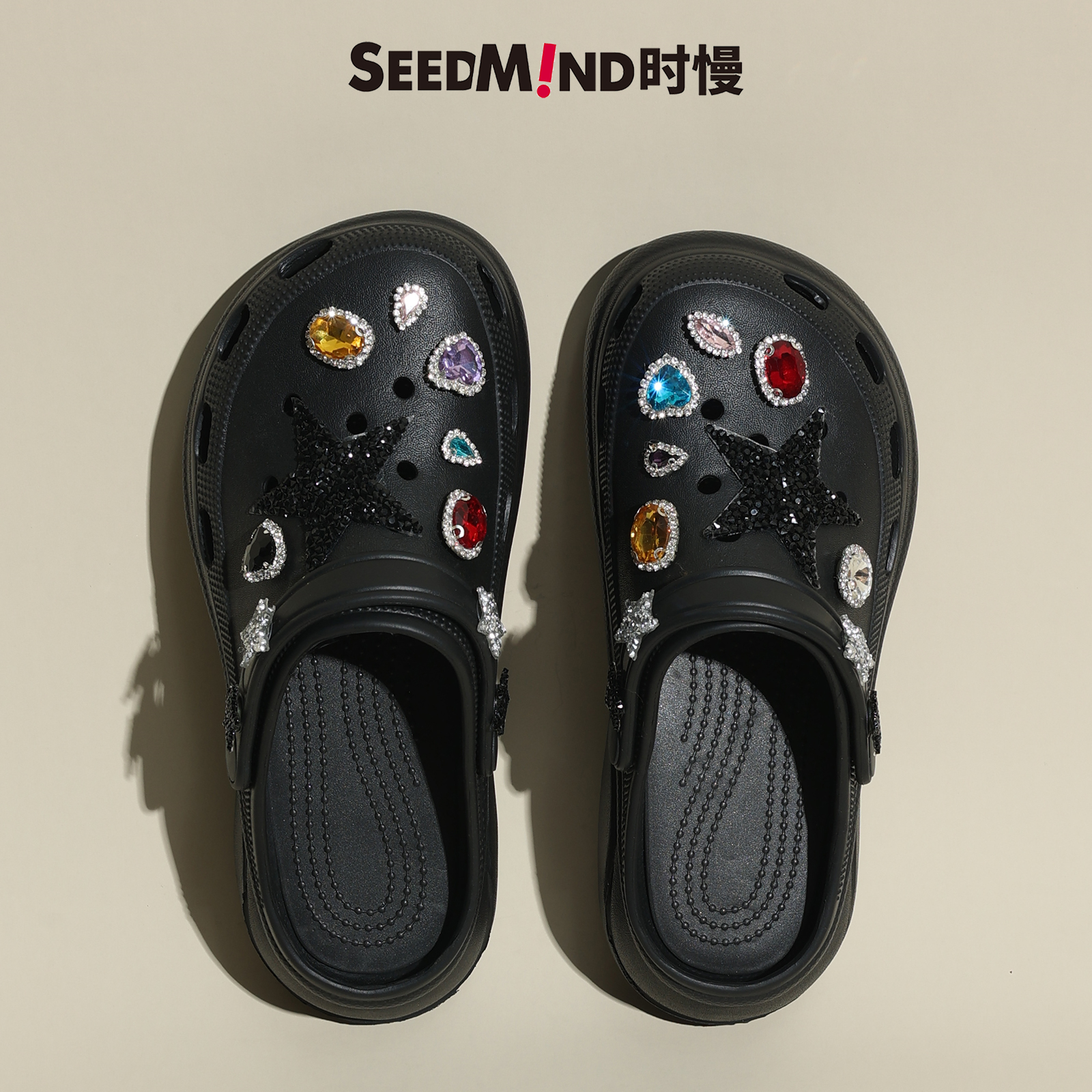 小曼细细条厚底洞洞鞋y2k水钻凉鞋拖鞋外穿eva带钻甜酷软底夏款女