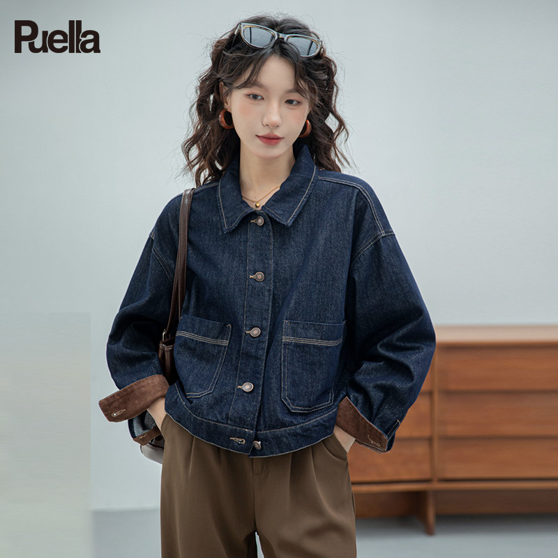 拉夏贝尔Puella复古蓝质感牛仔外套女2025年春装新款时尚气质上衣