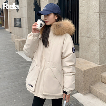 拉夏贝尔Puella连帽大毛领短款棉服派克服女春装韩系宽松棉衣外套