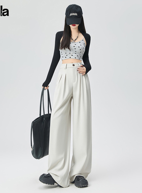 拉夏贝尔Puella阔腿裤女装2024年秋冬新款直筒垂感休闲宽松西装裤