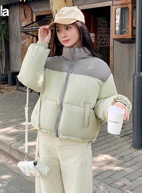 拉夏贝尔Puella短款棉衣棉服女小个子高级设计感立领冬外套面包服