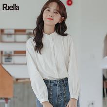 拉夏贝尔Puella法式简约荷叶领刺绣文艺长袖显瘦白色衬衣衬衫女装