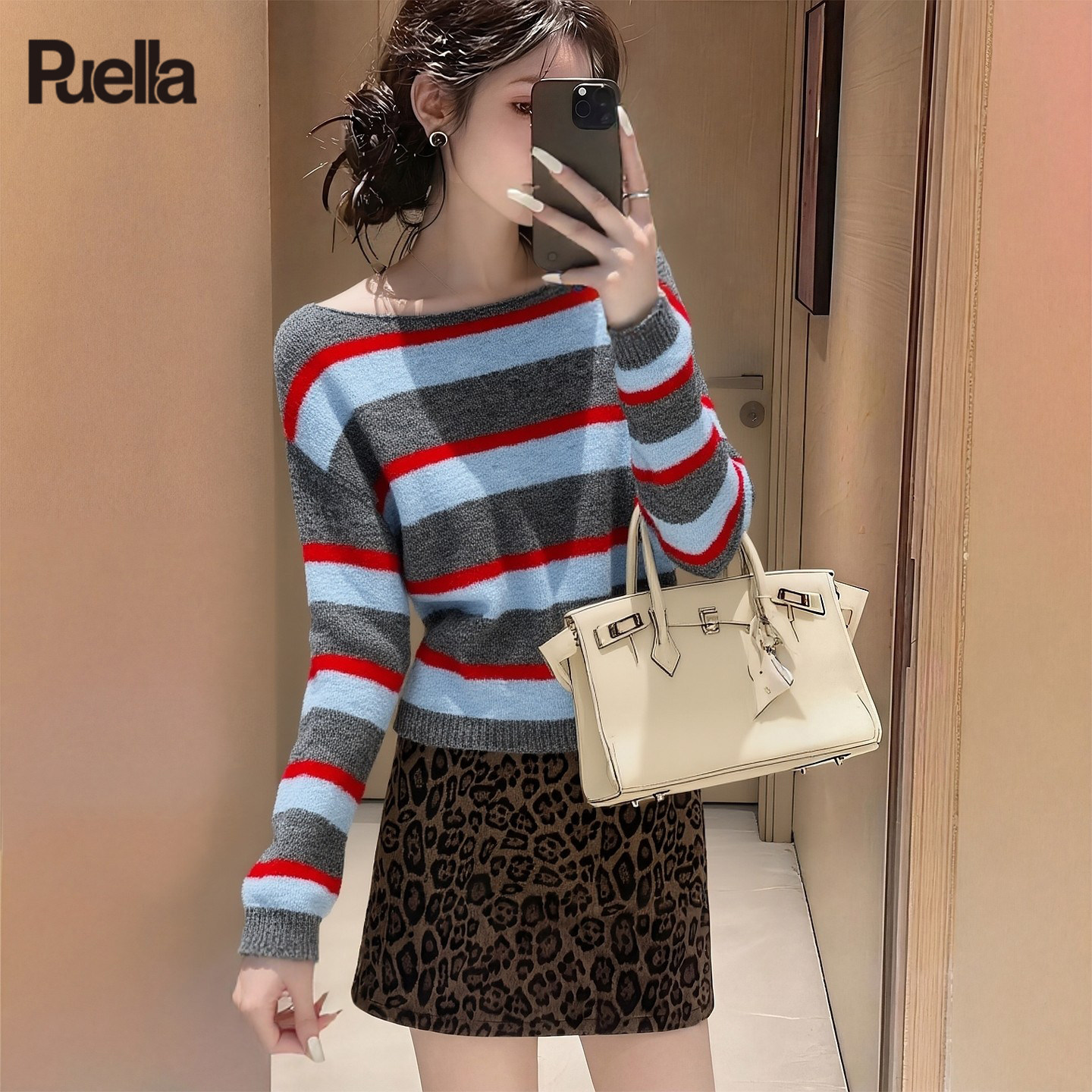 拉夏贝尔Puella2025年冬季休闲软糯套头条纹毛衣女宽松百搭针织衫,女装/女士精品,羊绒衫,淘宝优惠券,粉丝福利购,淘宝优惠卷