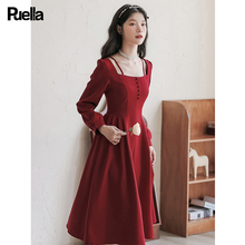 【品牌清仓捡漏3件5折】拉夏贝尔Puella法式气质红色连衣裙女装喜