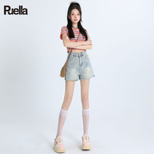 拉夏贝尔Puella2025夏季美式时尚高腰阔腿牛仔裤女设计感小众短裤