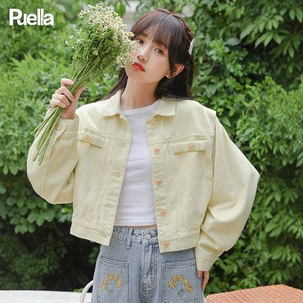 拉夏贝尔Puella法式复古小众设计感牛仔外套女装百搭短款夹克上衣